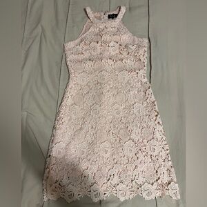 S Lulu Love Poem Blush Pink Lace Mini Dress